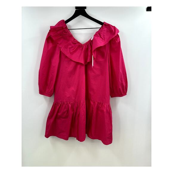 English Factory NWOT Long Sleeve V Ruffled Mini Dress Berry Size Large - Picture 2 of 10